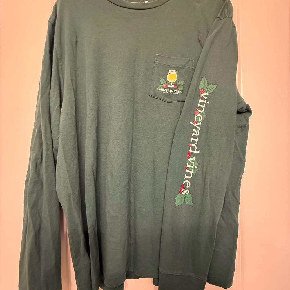Vineyard Vines Forest Green Holiday Spirits Long Sleeve Tshirt